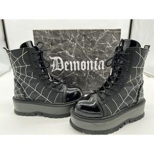 Demonia Slacker-88 Black Spider Web Vegan Leather Boots US 7 Witch Halloween